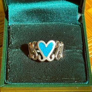 Heart shaped turquoise and silver ring size 4